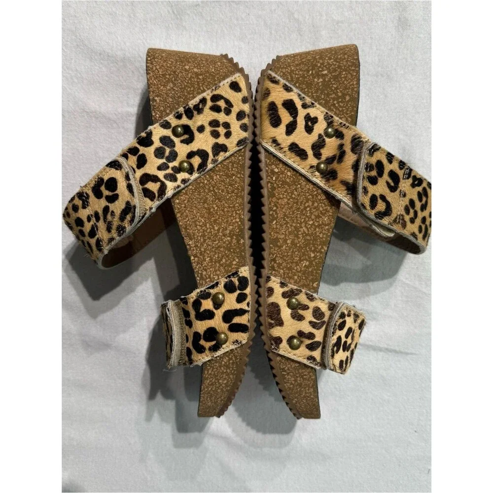 Corkys Wild Thing Leopard Pony Hair Cork Wedge Sandals Size 8